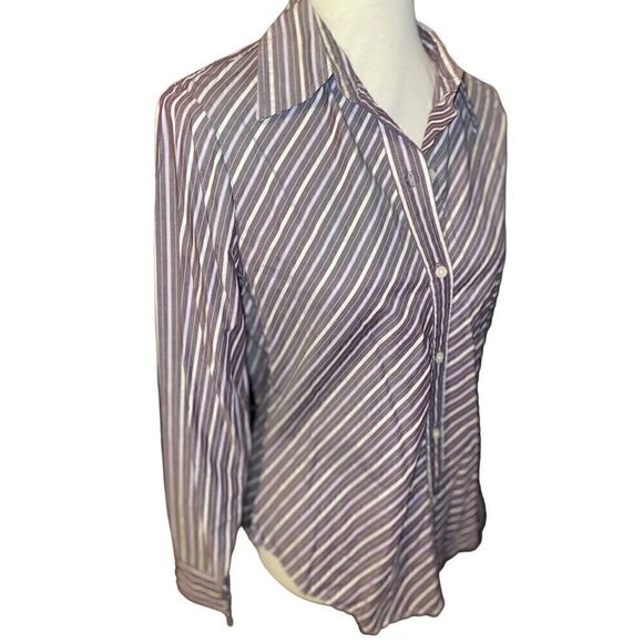 Gap Plum Striped Button Down Tailored Fit Long Sleeve 100% Cotton Top Size Mediu - Picture 3 of 9